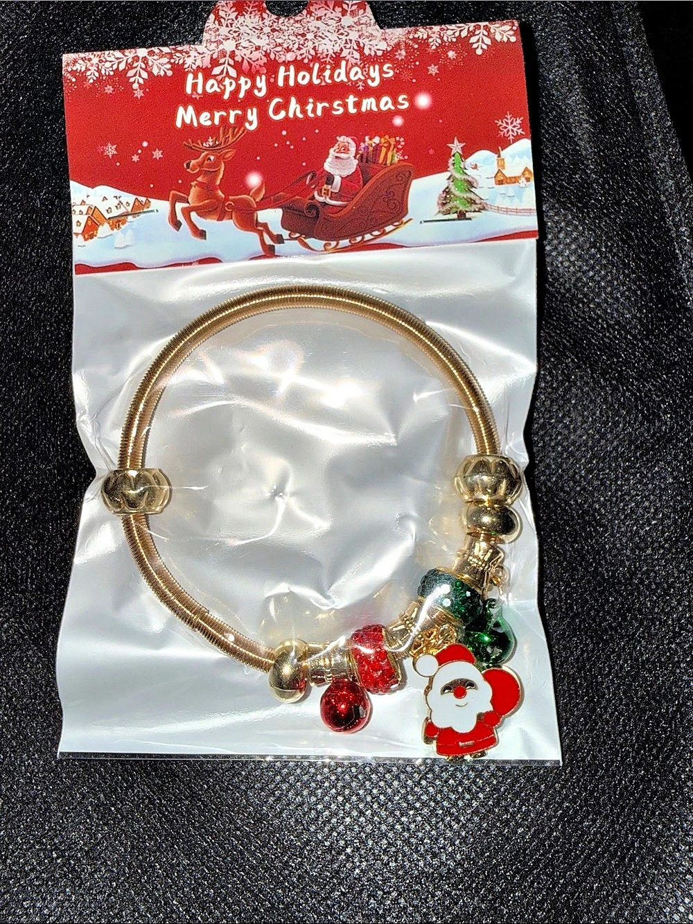 Christmas Charm Bracelet Gold & Red NWT